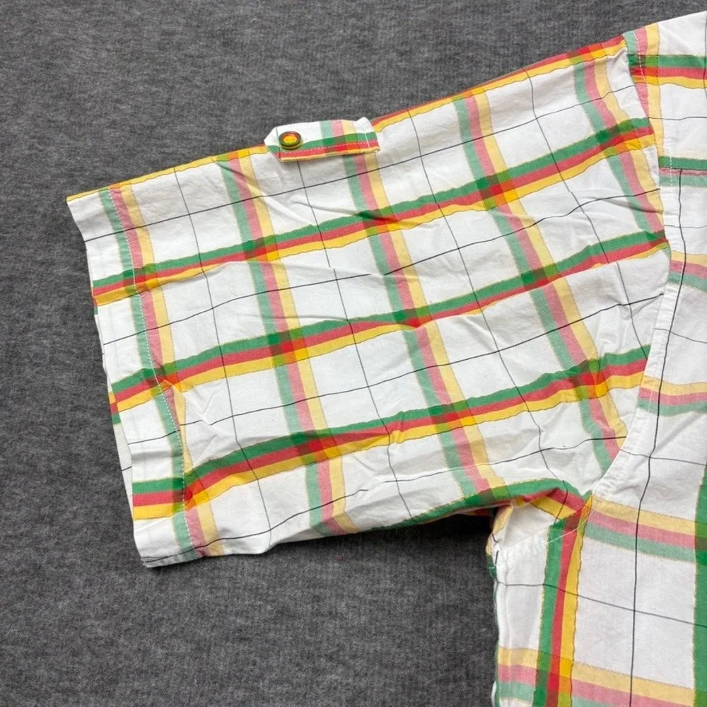 South Pole XXL Button Up Shirt Plaid White‎ Green Red Short Sleeve Mens